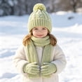 thumbnail image 6 of SYMOID Kids Winter Hat Scarf Gloves Set, 3-Pc Touch Screen Cable Knit Pom Pom Beanie, Green for Boys Girls,Size Free Size, 6 of 7