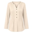 thumbnail image 6 of hoksml Everyday Essential Pleated Front Henley Top Women's, V Neck Long Sleeve 4-Button Tunic Blouse with Curved Hem and Casual Fit, 6 of 7