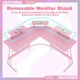 thumbnail image 5 of Homall L-Shaped Gaming Desk 58 Inches Corner Office Gaming Desk with Removable Monitor Riser, Pink, 5 of 6