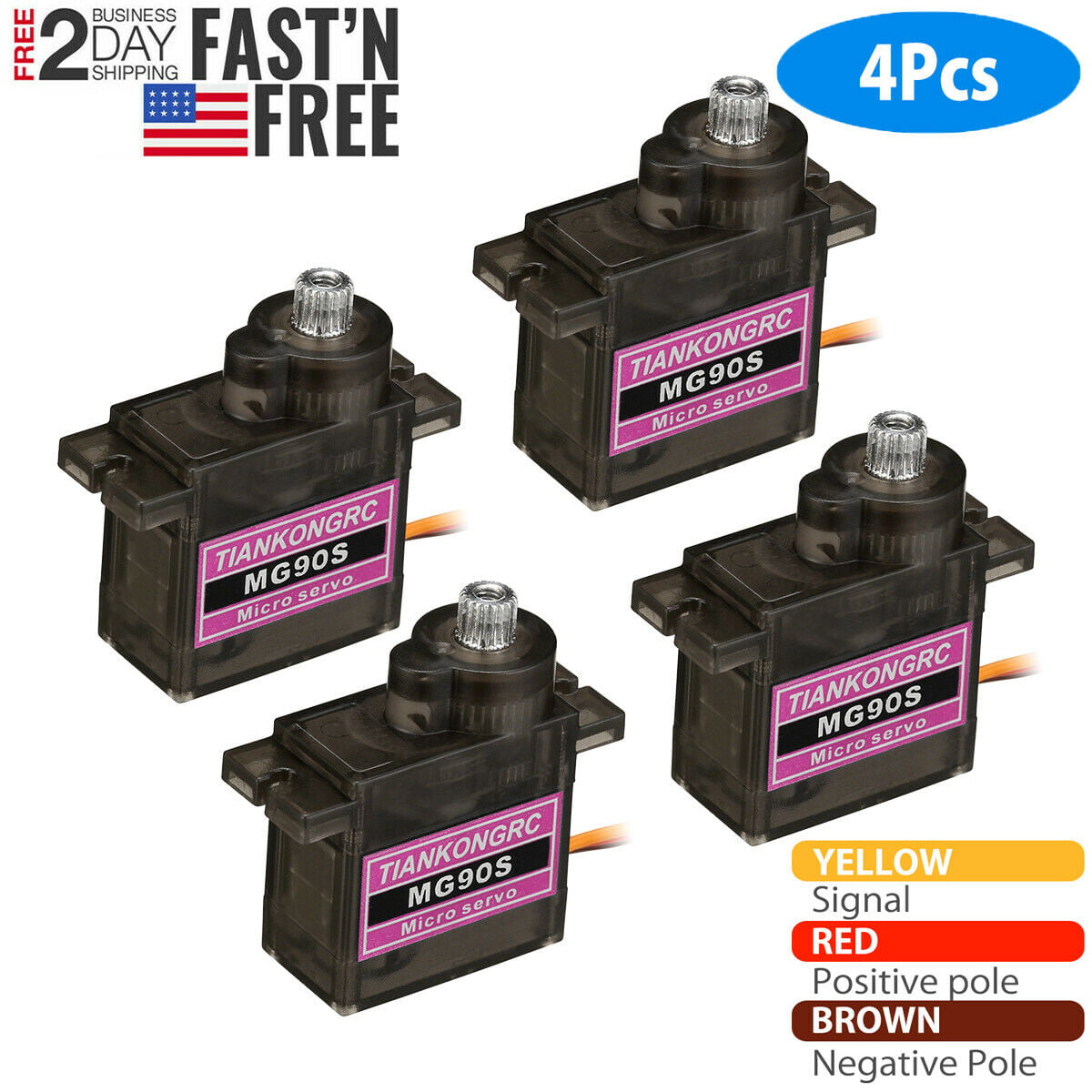 4x 9g MG90S Metal Gear Micro Servo High Speed for RC Helicopter Car Boat