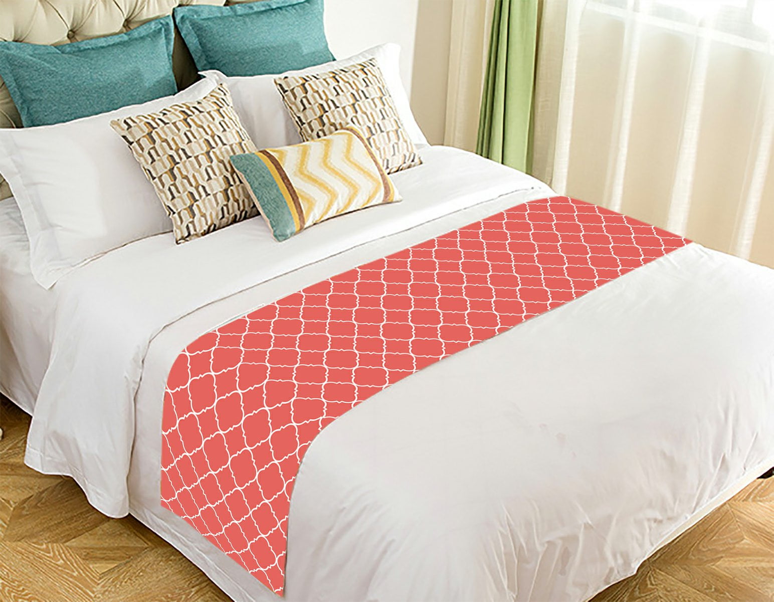 GCKG Coral Quatrefoil Bed Runner Bedding Scarf Bedding Decor 20x95
