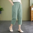 thumbnail image 2 of Outfmvch Flowy Pants Cropped Linen Pants Women Palazzo Pants with Pockets Linen Palazzo Trousers Flowy Pants for Women Petite Capris Drawstring with Pockets Palazzo Pants Beach Pant Gray M-3XL, 2 of 7