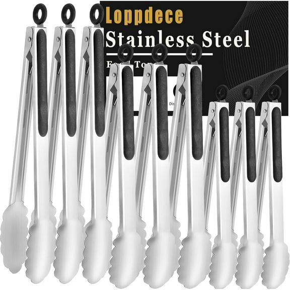Stainless Steel Kitchen Tongs,9 Pieces Cooking Tongs,Non-Slip Metal Food Tongs for Cooking,Heat Resistant 600 Degrees,Heavy Duty Metal Locking Tongs,Perfect for Salad and BBQ(7, 9, 12 Inch)