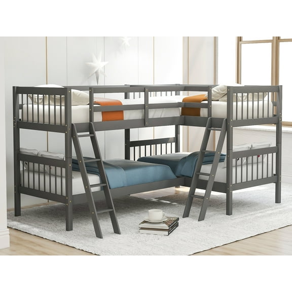 CoSoTower L-Shaped Bunk Bed With Ladder, Twin Size-Gray