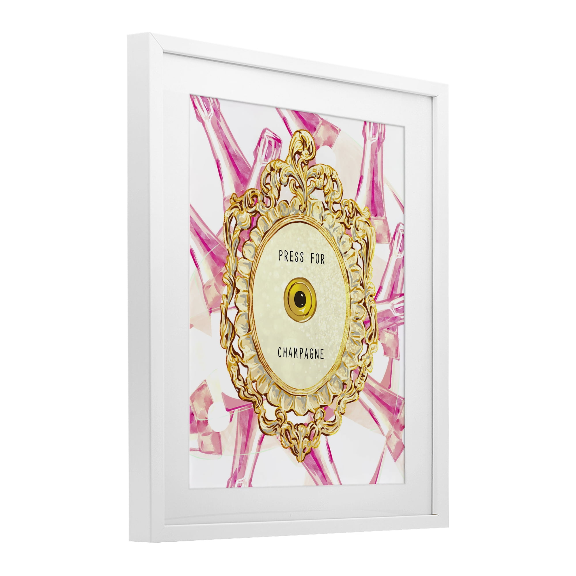 Champagne Doorbell with Pattern White Framed Print Under Glass, design by Ziwei Li
