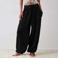 thumbnail image 4 of Tittly Palazzo Pants Lounge Pants Women Linen Pants Women Straight Leg Summer Cotton Casual High Waist Elastic Linen Beach Pants Pants for Women Trendy Comfy Pants Women Black S, 4 of 9