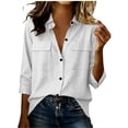 thumbnail image 3 of HomeDM Womens Button Down Shirts 3/4 Sleeve Summer Collared V-Neck Tops with Pockets White Size M, 3 of 7