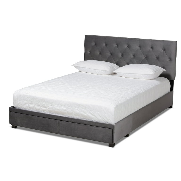 Baxton Studio Caronia Modern and Contemporary Grey Velvet Fabric Upholstered 2-Drawer King Size Platform Storage Bed Baxton Studio Caronia Modern and Contemporary Grey Velvet Fabric Upholstered 2-Drawer King Size Platform Storage Bed