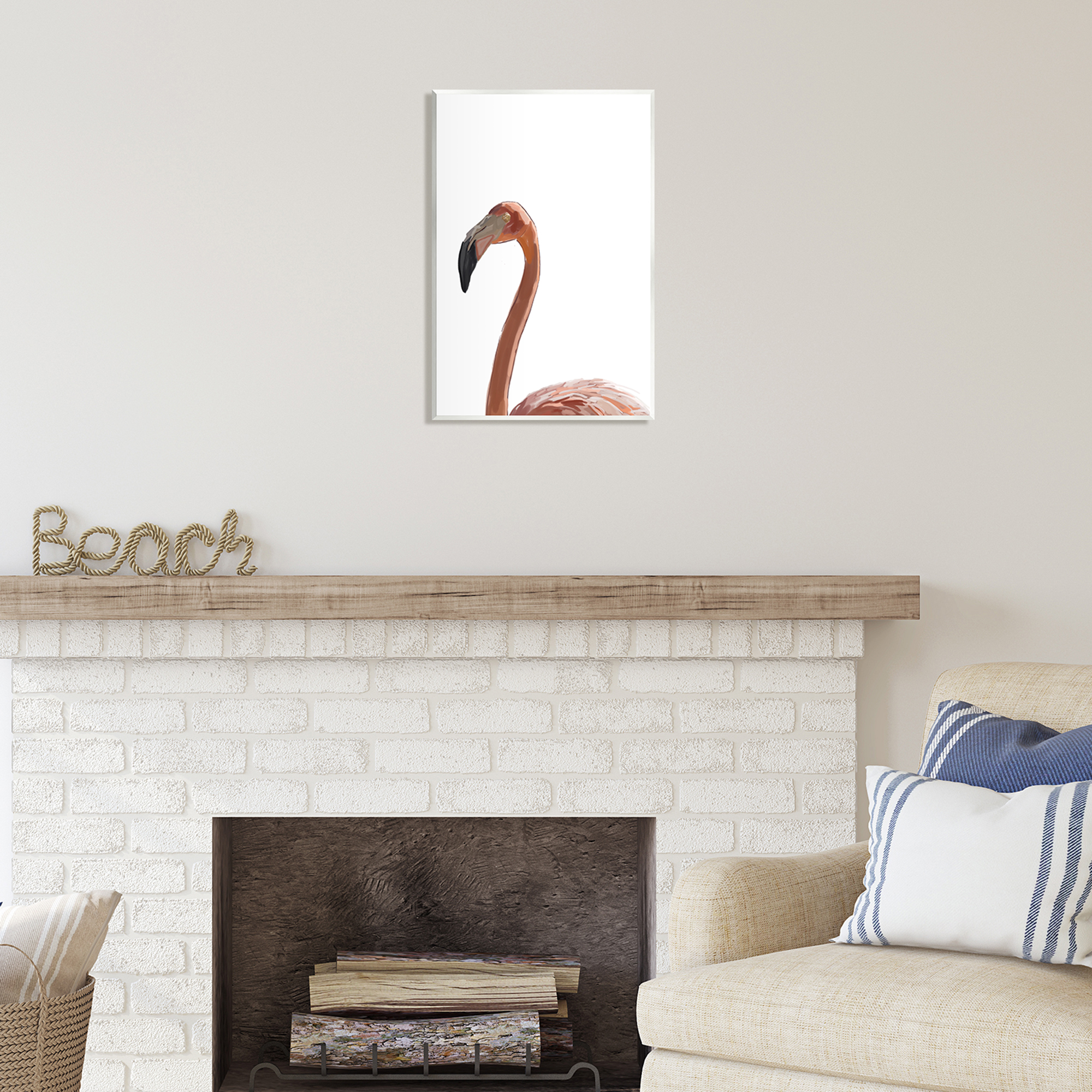 Stupell Industries Minimal Flamingo Portrait Animals & Insects Painting Unframed Art Print Wall Art, 13 x 19