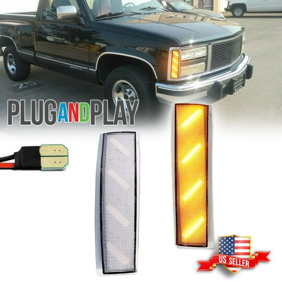 GTINTHEBOX Clear Amber LED Front Side Marker Corner Lights For 1988-1993 GMC C1500 C2500 C3500