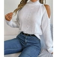 thumbnail image 5 of SWSMCLT Women's Soft Pullover Sweater Long Sleeve High Neck Loose Top Knitwear Knitted Off The Shoulder Fashion White Medium, 5 of 5