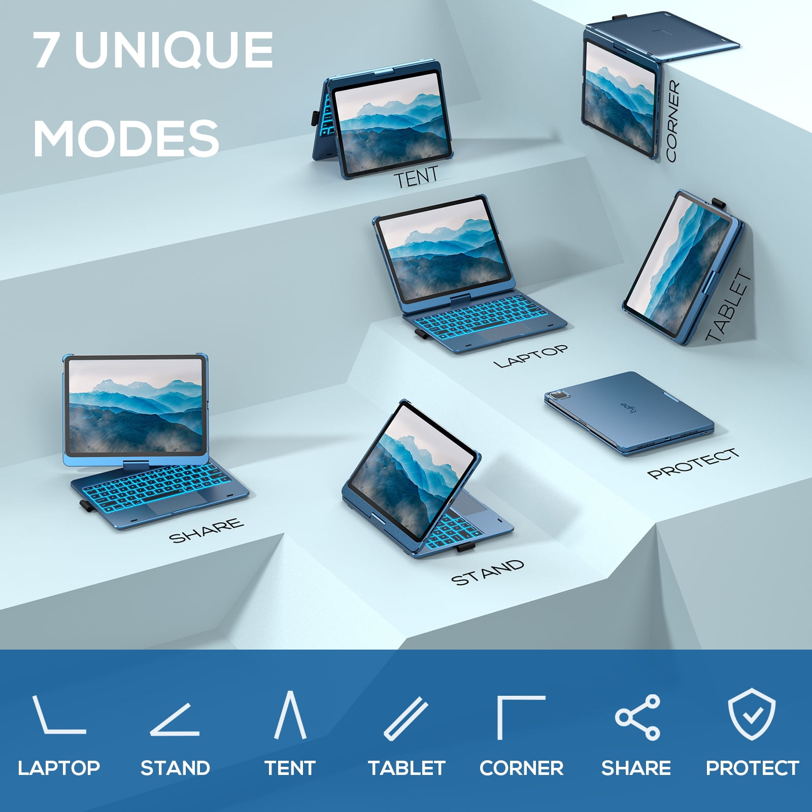 typecase Keyboard Case with Trackpad for iPad Air 11-inch (M4/M3/M2, 2026/2025/2024), Pro 11", Air 5 & 4, 360° Wireless Backlit Keyboard with Pencil Holder, Pacific Blue