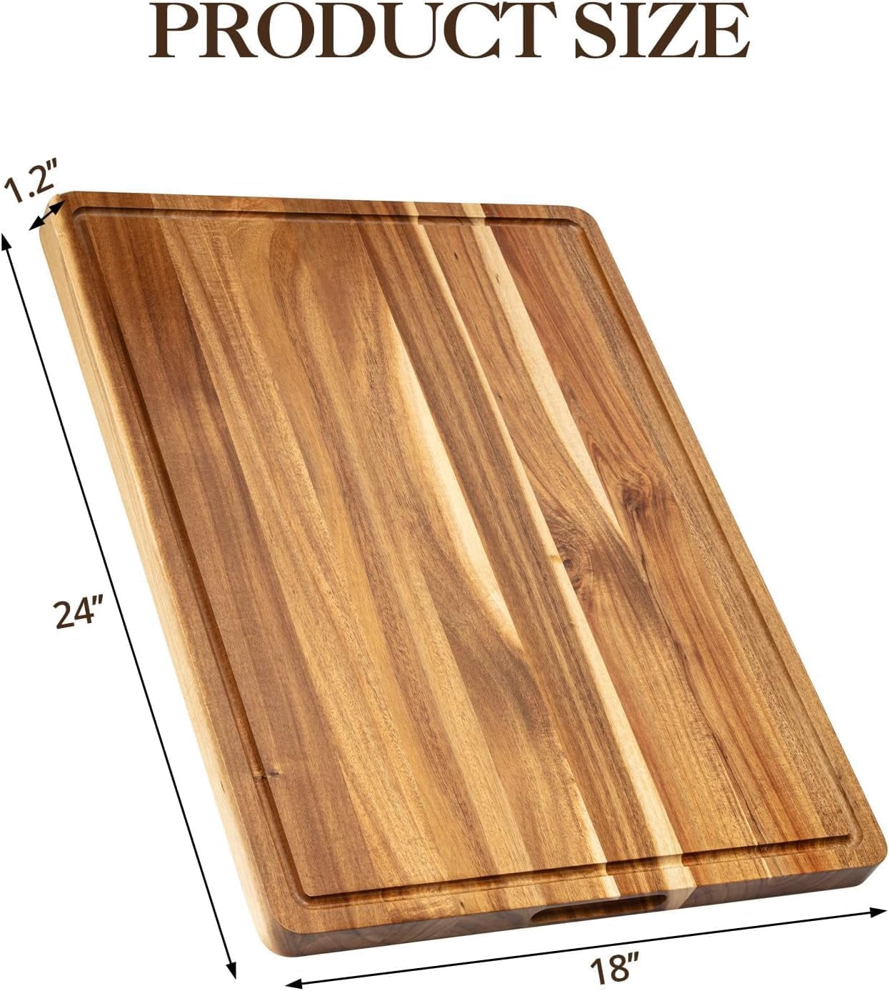 Acacia Wood Cutting Board with Juice Groove & Handles, Reversible Wooden Chopping Board, 1.2" Thick Wooden Chopping Boards for Meat, Vegetables, Cheese, Charcuterie Board,24"x18"