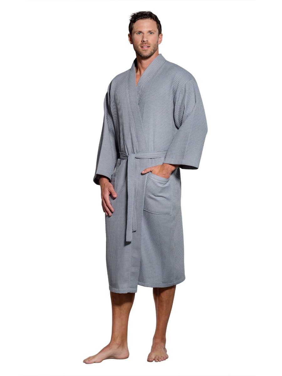 FLCH+YIGE Mens 3/4 Sleeve Bathrobe Waffle Kimono Terry Cloth Hotel Spa Robes