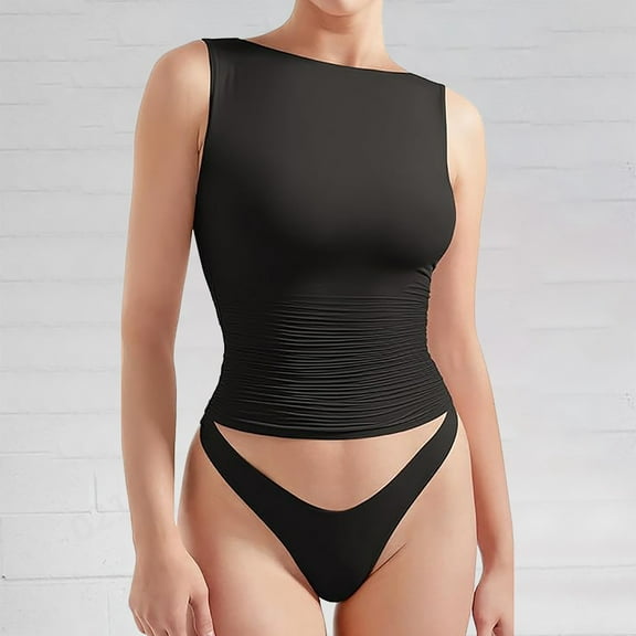 SNKSDGM Female Women Camisole Tops Beach Tank Tops for Women Sexy Women Double Lined Going Out Basic Tank Tops Ruched Summer T Shirts L