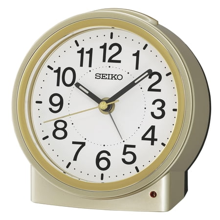 SEIKO QHE199GLH Round Classic Non Ticking Bedroom Alarm Clock, Gold, 4.6 x 4.7 Inches