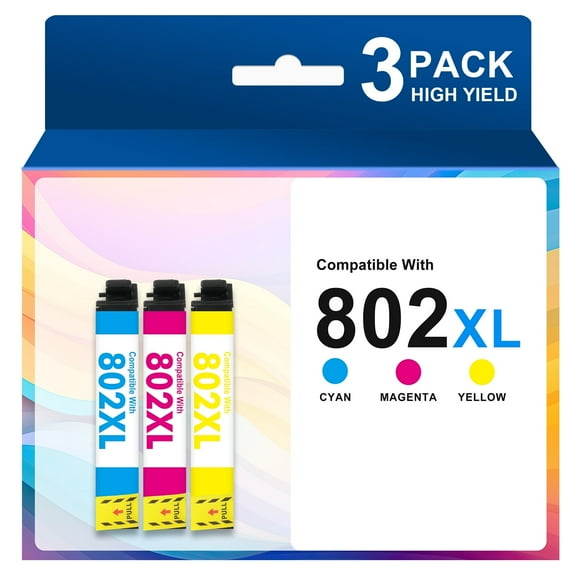 802xl 802 Ink Cartridges Compatible for Epson ink 802 XL 802XL Workforce Pro WF-4730 WF-4720 WF-4734 Printer (3-Pack T802XL, Cyan Magenta Yellow)