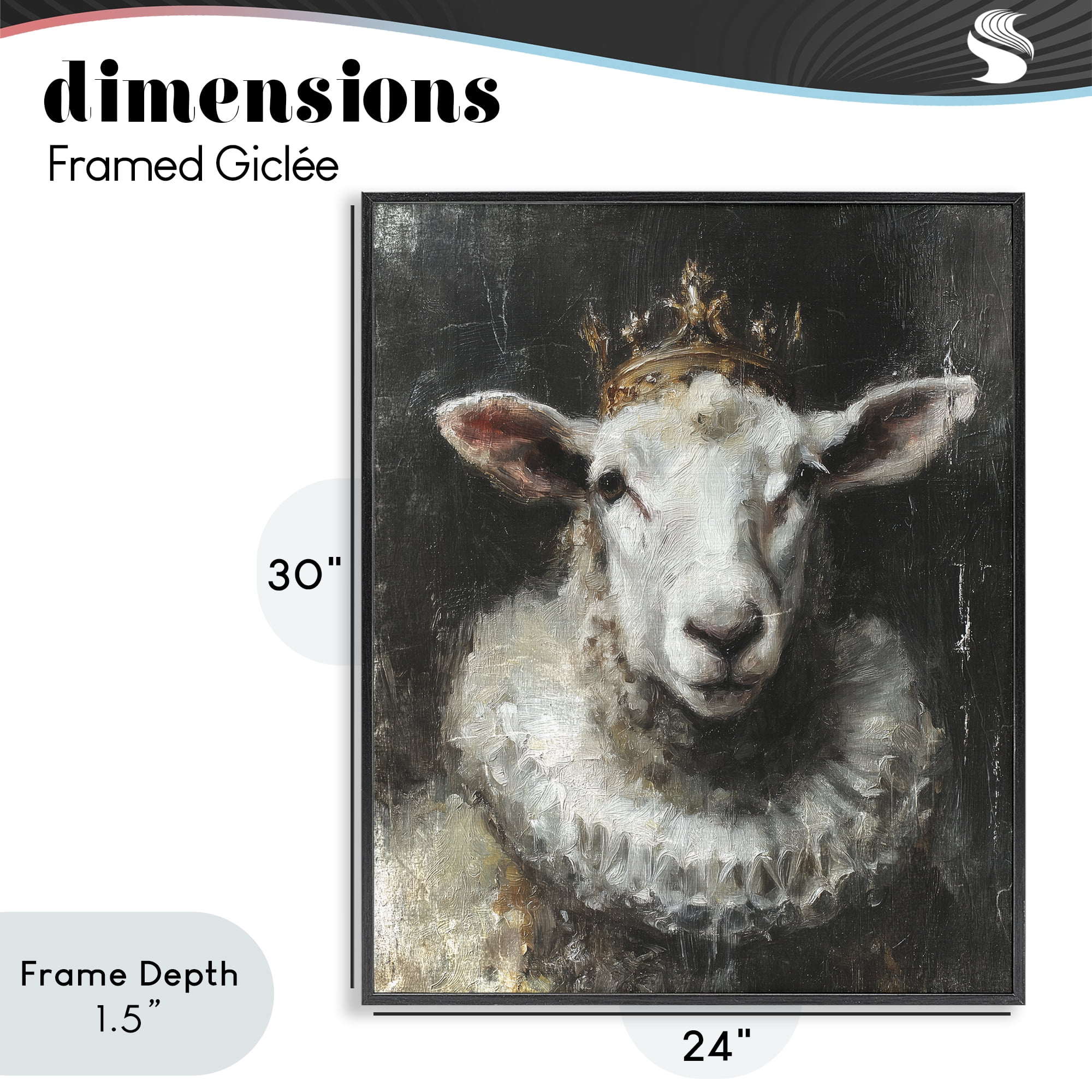 Stupell Industries Crowned Sheep Portrait Black Framed Giclee Art, design by Svetlana Aleynikova