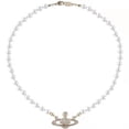 thumbnail image 2 of Collar Saturno Perlas Artificiales Diamantes Planeta Luz Lujo High Feeling Collarbone Cadena, 2 of 4