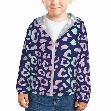 

Sun Hoodie for Kids bright Leopard navyblue Long Sleeve Swim Fishing Shirts Sun Protection Zip Up Jacket Clothing Athletic Hoodie