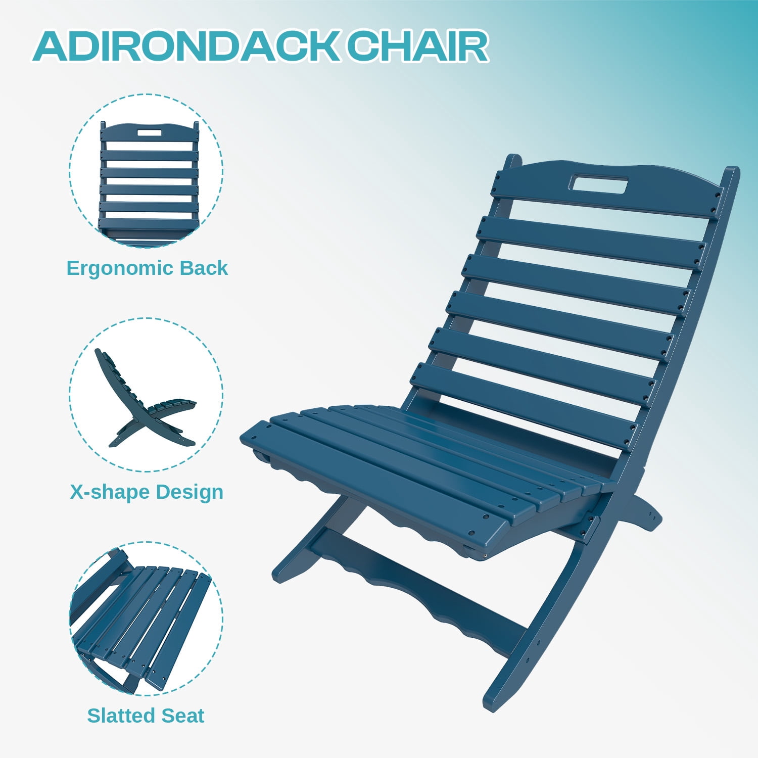 FODINGHILL Xavier Outdoor Adirondack Folding Chairs , HDPE All-Weather Folding Adirondack Chair for Patio Lawn Garden, Blue