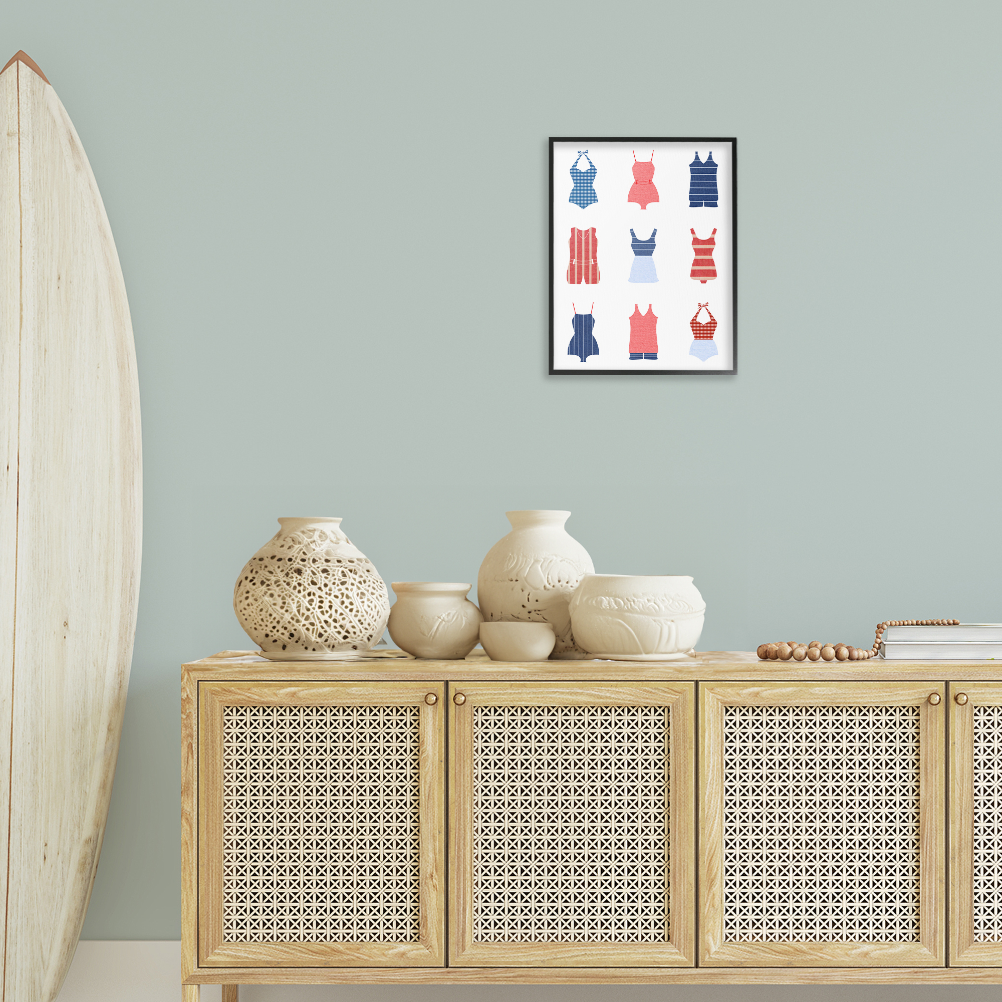 Stupell Industries Various Beach Swimsuits Beauty & Fashion Painting Black Framed Art Print Wall Art, 16 x 20