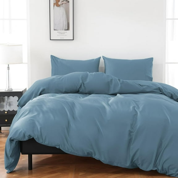 100% Organic Cotton Duvet Cover Queen Size 400 Thread Count Sateen Comforter Cover Soft and Breathable Cooling Bedding Set 3 Piece(Dusty Blue,Queen)