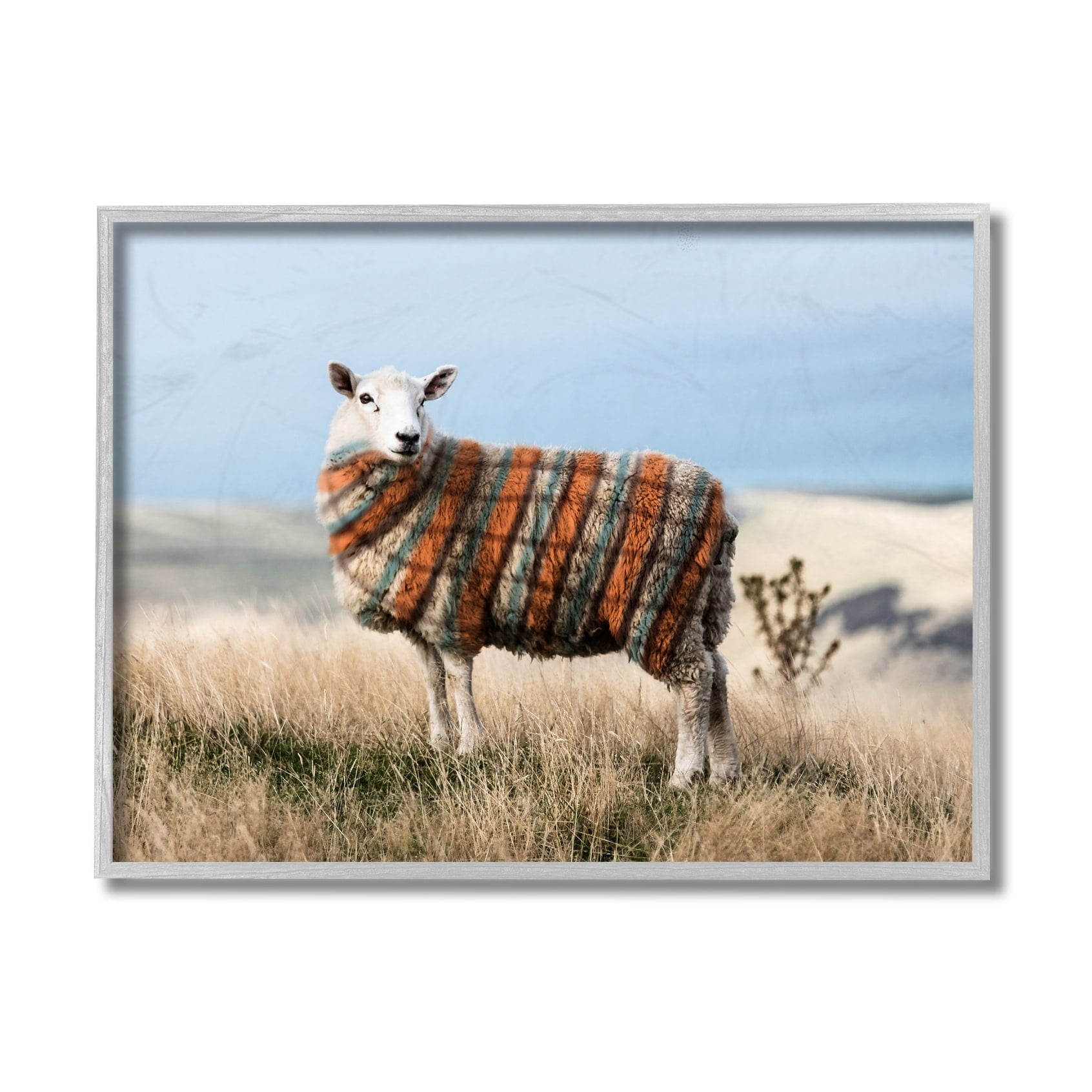 Stupell Industries Sweater Weather Sheep Animal Farm Plaid Black Framed, 16 x 20, Design by Ziwei Li