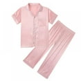 thumbnail image 1 of Little Girl Imitate Silk Pajamas Set,Short Sleeve Tops+Pants Sleepwear Suit,5-14Y, 1 of 9