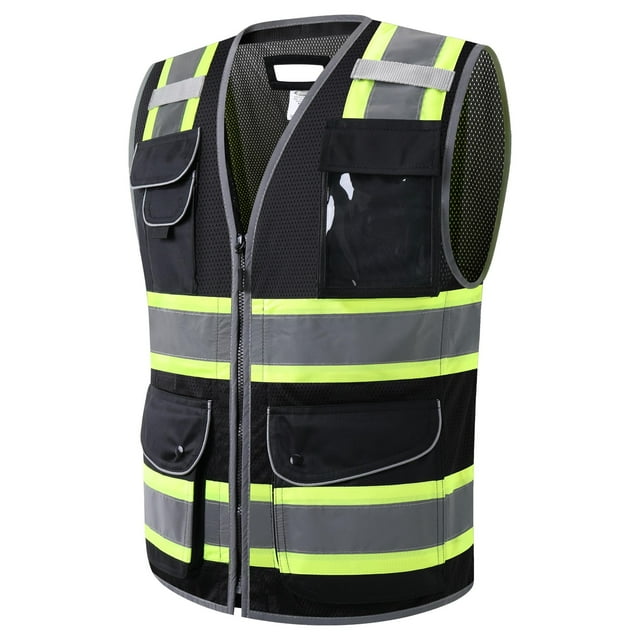 Chaleco de seguridad JKSafety Hi-Vis de malla negra para hombre y mujer XXL