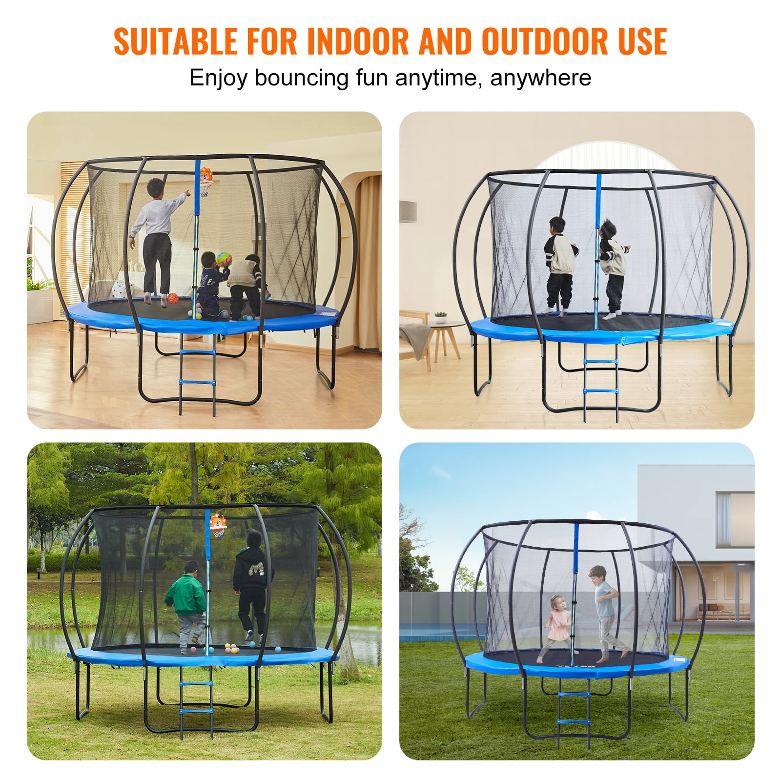 KFFKFF 10FT Outdoor Recreational Trampoline Hoop for Kids with safety Enclosure Net