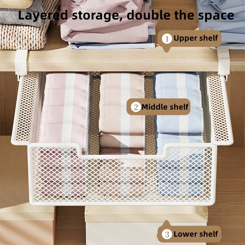 GIXUSIL Under Hanging Pullout Drawer Basket, Underwear Socks Holder Drawer, Coffee Pod Holder For Counter, Wire Basket Attaches to Shelf, Space Saving for Kitchen Counter Pantry Cupboard，Black