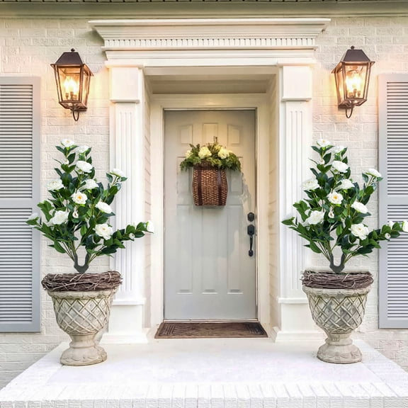 Artificial Topiary Flower with Ground Spike, Artificial Topiary Ball Trees with Flowers, PE Fake Plants with Metal Stakes for Indoor and Outdoor Decor