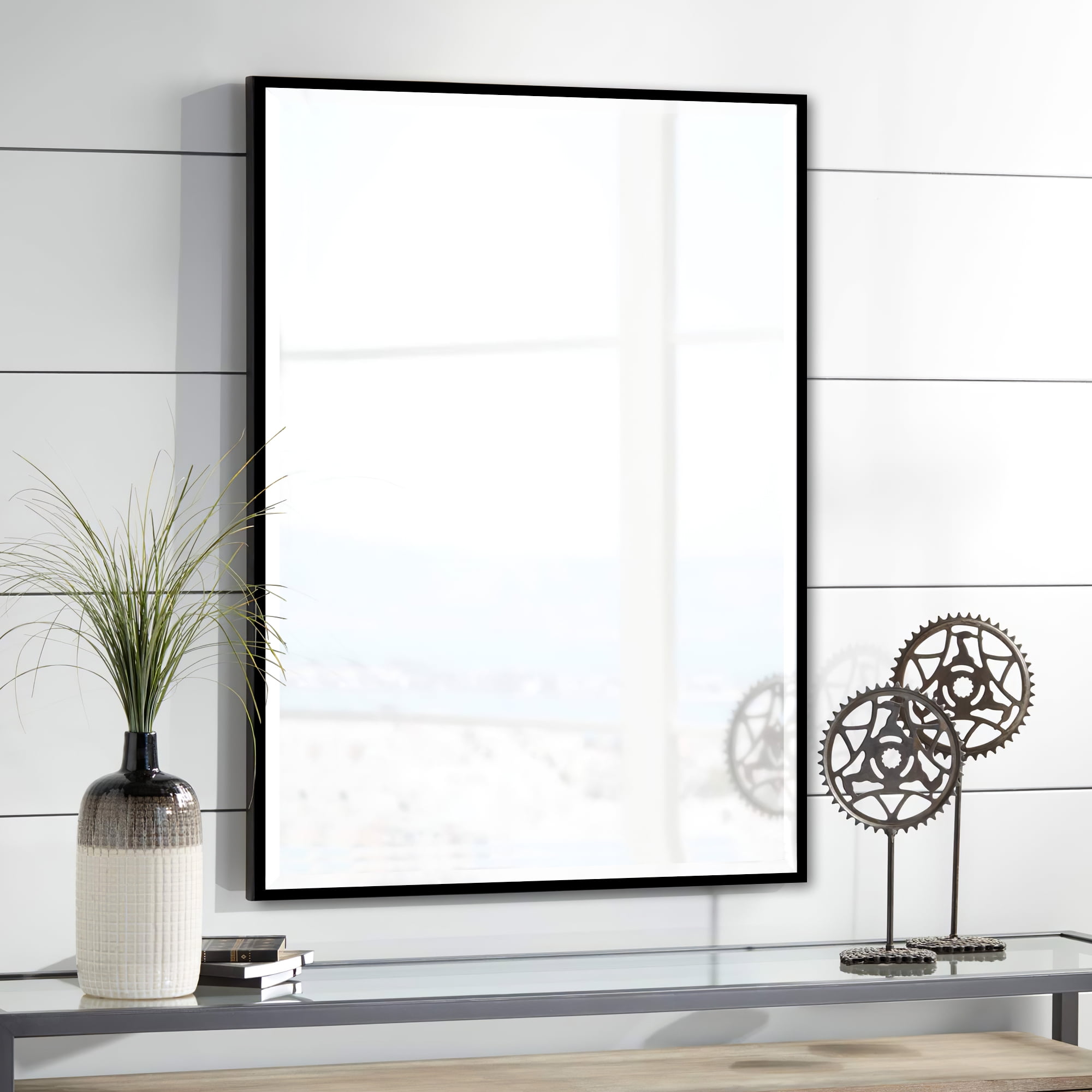 Mirror Wall Mounted Mirror Rectangle with PS Frame for Living Room Bathroom Bedroom,30"*22",Black