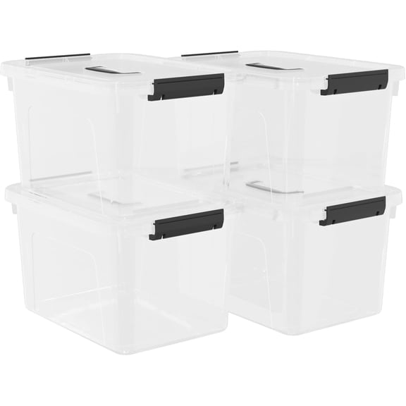Clear Storage Bins with Lids, Plastic Storage Box, 10.5 Qt, Set of 4