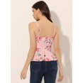 thumbnail image 4 of Cami floral sin mangas para mujer Tank Top con cuello en V y corbata en la cintura Peplum Blusa Rosa XS, 4 of 5