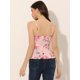 thumbnail image 4 of Cami floral sin mangas para mujer Tank Top con cuello en V y corbata en la cintura Peplum Blusa Rosa XS, 4 of 5