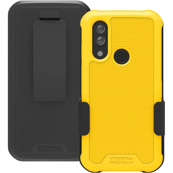 Wireless ProTech Case Compatible with CAT S62 PRO and CAT S62. Rotating Belt Clip Holster and Durable Flexible Protective Case Combo (Yellow)