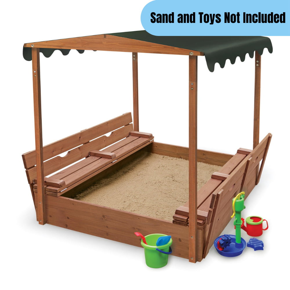 Details about   Wooden Square Sandbox Kids Children Outdoor Toy Playset w/ Canopy Bench 