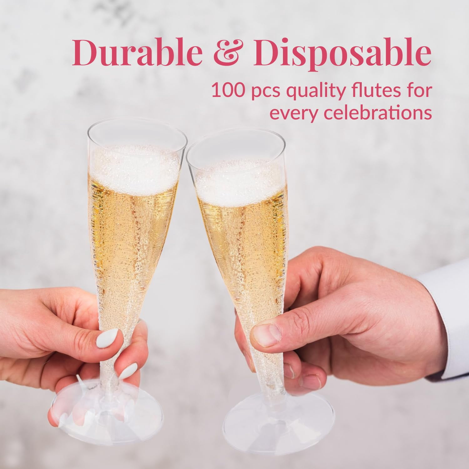 Prestee Clear Plastic Champagne Glasses - 100 Pieces Disposable Champagne Flutes for Parties, Weddings, and Toasting - Elegant and Durable 4.5 oz Stemware for Easy Cleanup and Large Celebrations