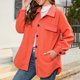 thumbnail image 3 of Chaqueta de mujer con cuello vuelto, hebilla de un solo pecho, abrigo grueso informal con bolsillo lateral, rojo, XXL, 3 of 6