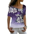 thumbnail image 2 of Gibobby Blusa Casual Para Mujer Tops for Women Short Sleeve Summer Fashion Casual Sólido Tee Shirt Color Block V cuello Camisas blusas（Morado， L), 2 of 4
