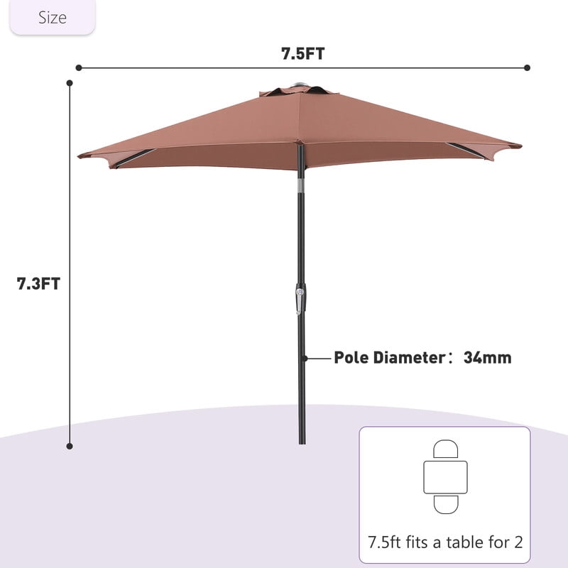 Gianna 7.5ft Patio Umbrella with Tilt & Crank System, Waterproof Fabric, 8-Rib Design