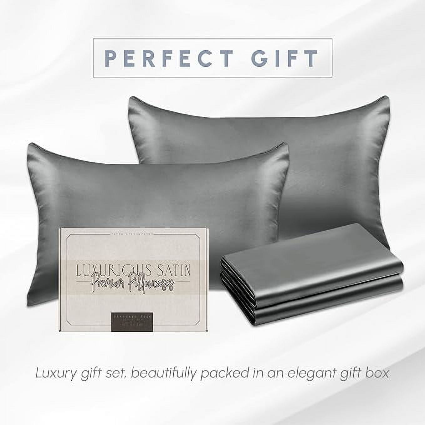 2 Pieces Satin Pillowcase Set with Hidden Zipper closure, King, Gray