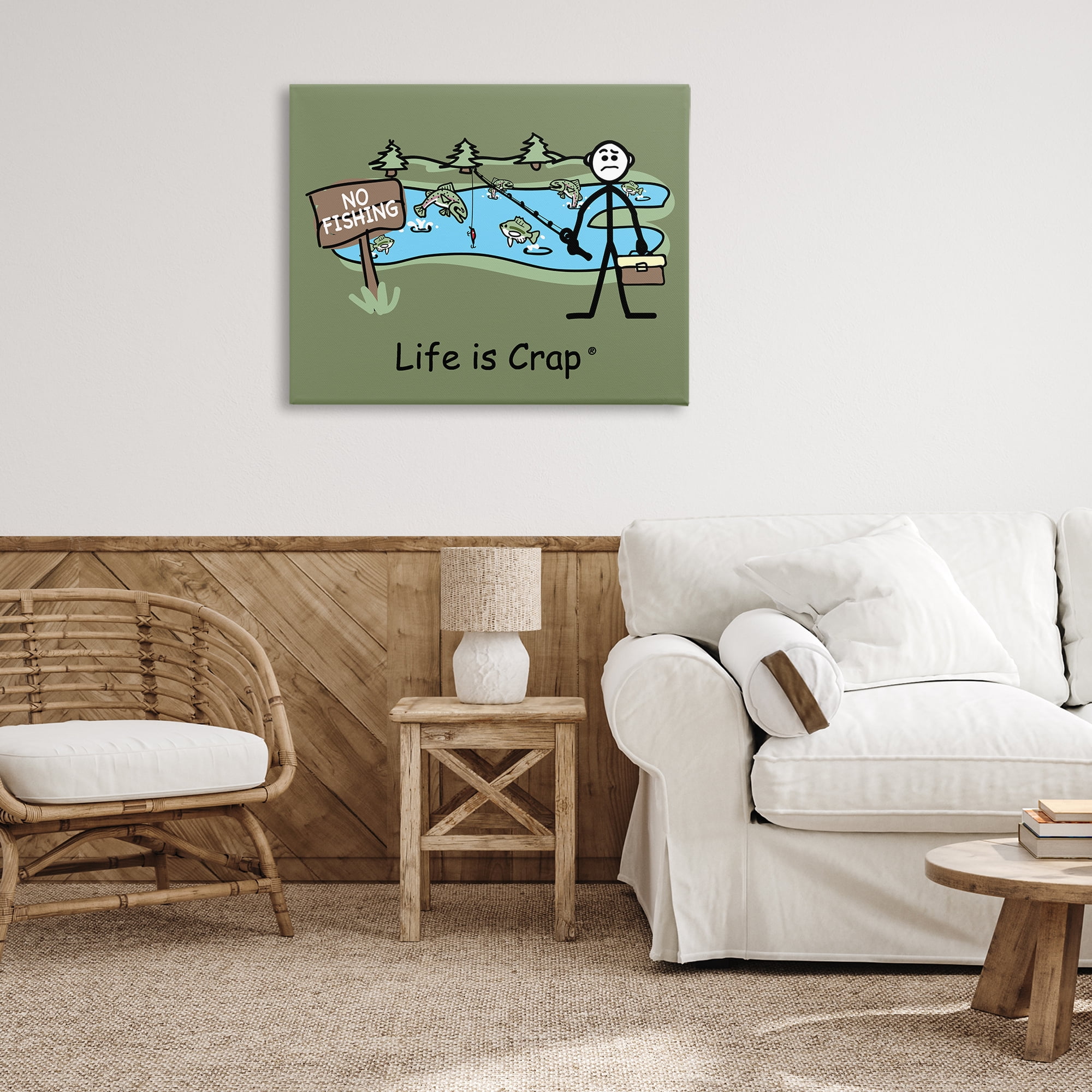 Stupell Industries No Fishing at Pond Novelty & Humor Painting Wrapped Canvas Art Print Wall Art, 40 x 30