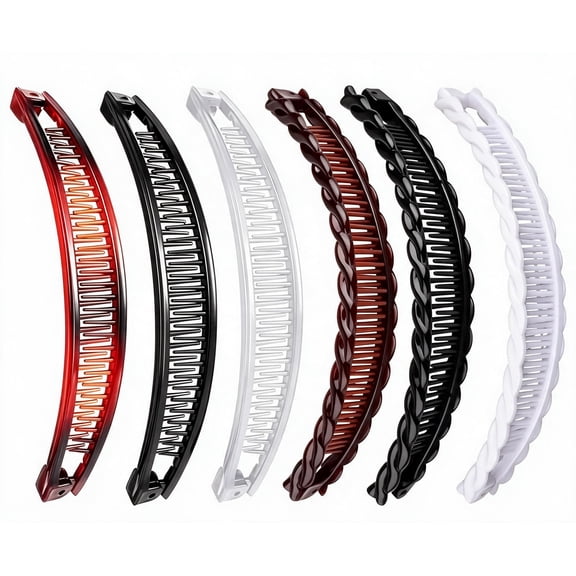 6Pcs Banana Hair Clips Set, Twist Fish Comb Hair Barrette, Multi Style Solid & Braided Ponytail Holder, Lazy Hair Styling Tools For Women Daily Hairstyle