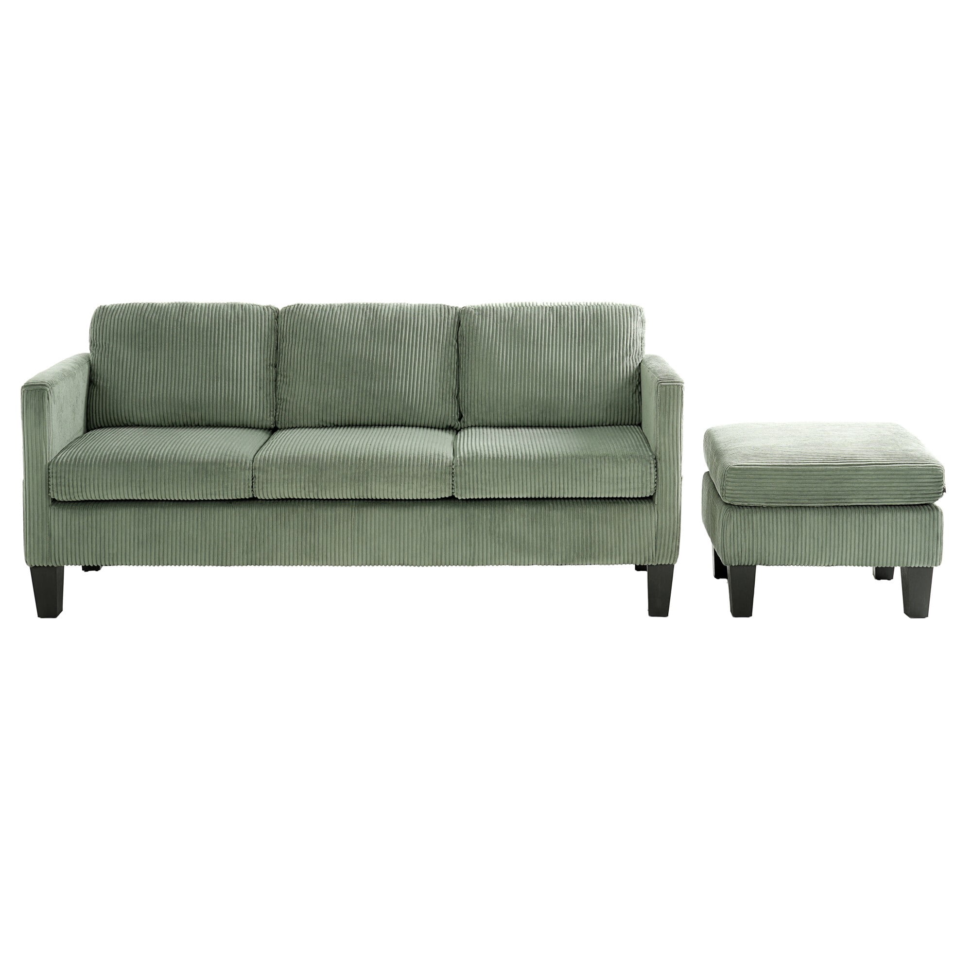 AENKYO 67" L-Shaped Corduroy Sectional Sofa with Storage Ottoman, Modern 3-Seat Couch w/ Side Pockets, Green