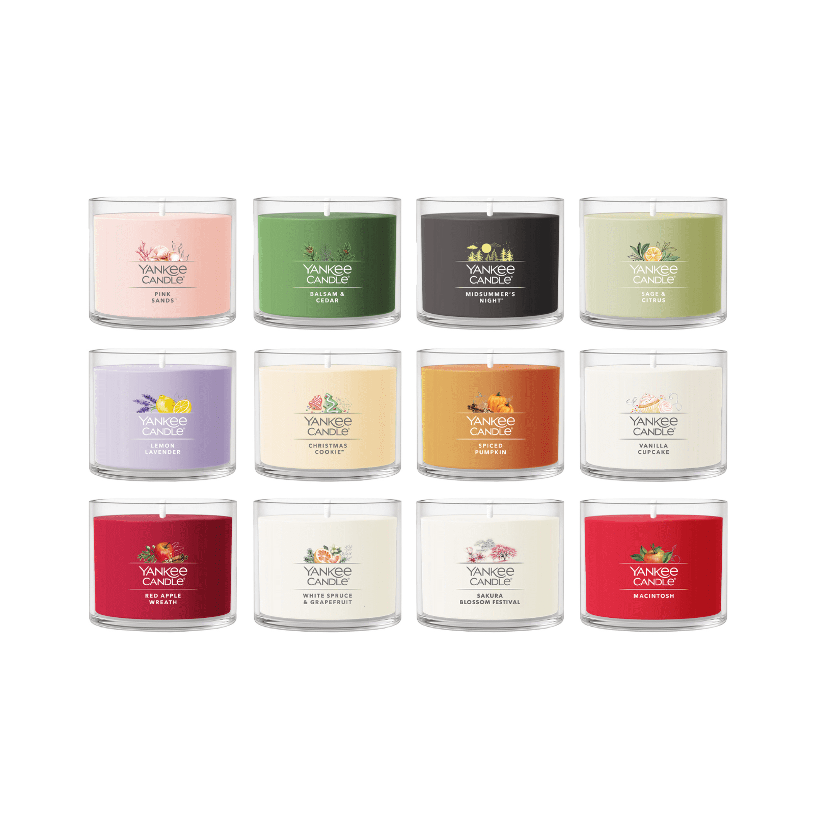 Yankee Candle Signature Votive Mini Jars 12 Days of Christmas Candle Advent Calendar Variety Pack, Natural Soy Wax Blend with Natural Fiber Wick, 1.3 OZ Glass Jar (Pack of 12)