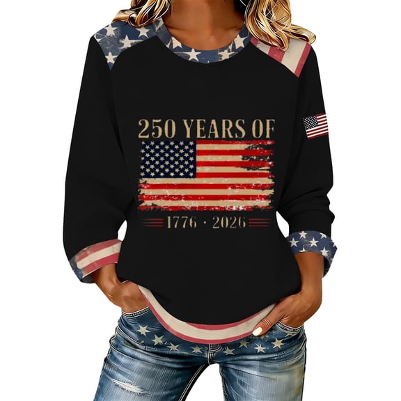 Kaondbfi 250th Anniversary USA T Shirts for Women Fashion American Flag Patriotic Pullover Tops Womens Casual Loose Shackets