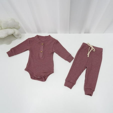 

DancePeanut Spring New Long Sleeve Romper Suit Autumn Stretch Baby Crawling Suit Newborn Waffle Jumpsuit + Pants Casual Baby Clothing Sets